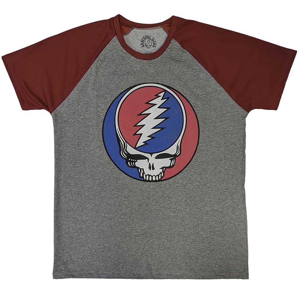 Grateful Dead Unisex Raglan T-Shirt Steal Your Face Classic Grey/Red (L)