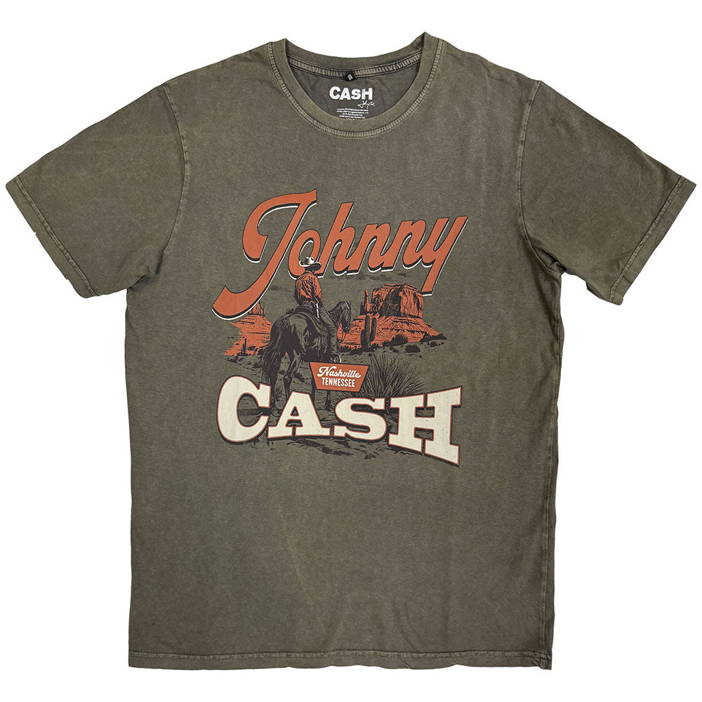 Johnny Cash Unisex Stone Wash T-Shirt Desert Cowboy Green (S)