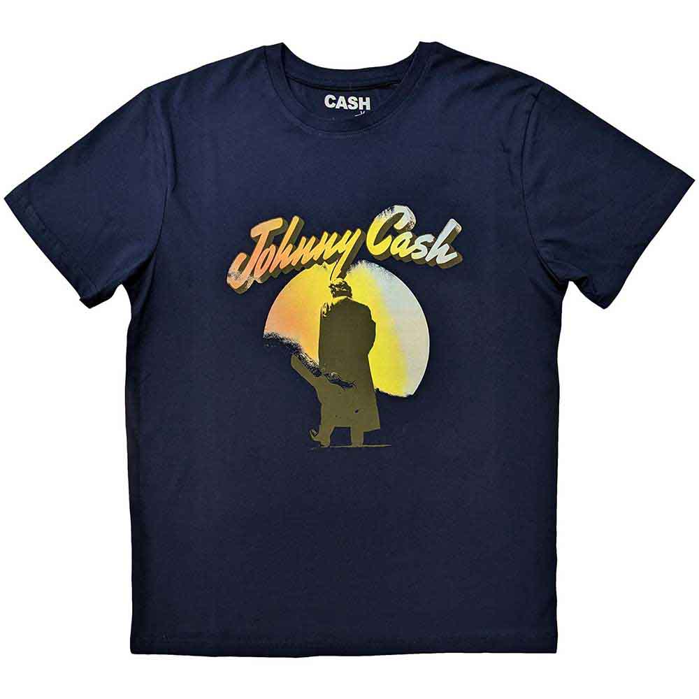 Johnny Cash Unisex T-Shirt Walking Guitar Blue (XXL)
