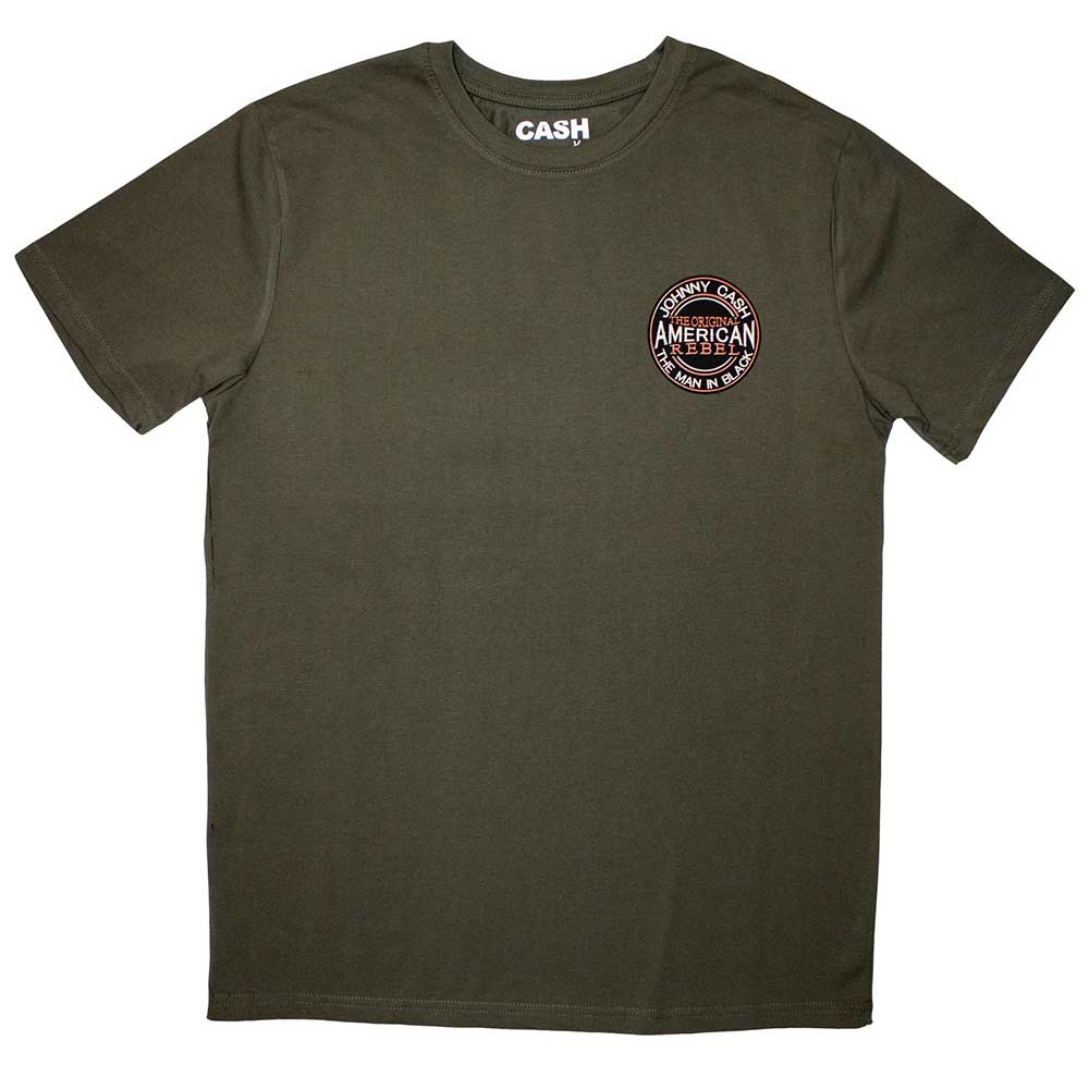 Johnny Cash Unisex T-Shirt Mini American Rebel Logo Green (L)