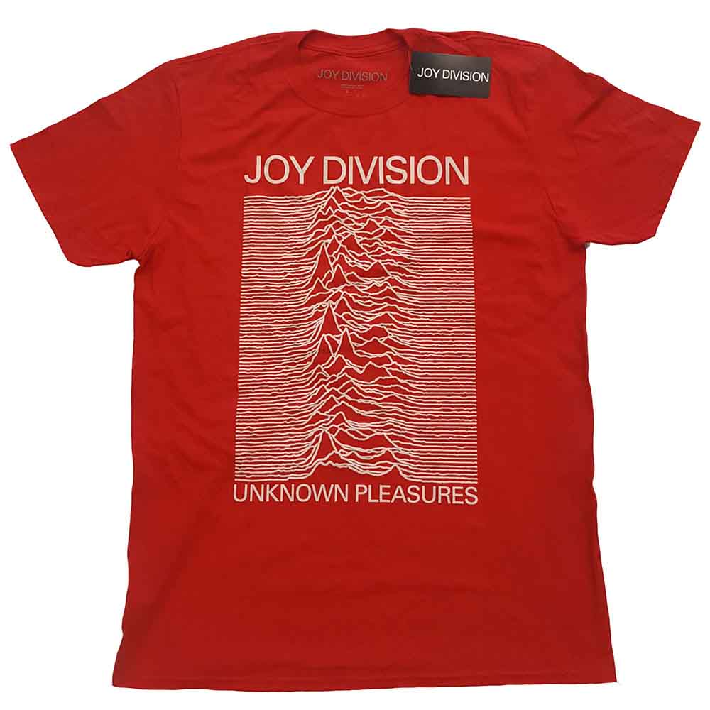 Joy Division Unisex T-Shirt Unknown Pleasures White on Red (M)