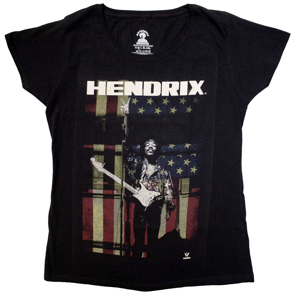 Jimi Hendrix Ladies T-Shirt Peace Flag Black (S)