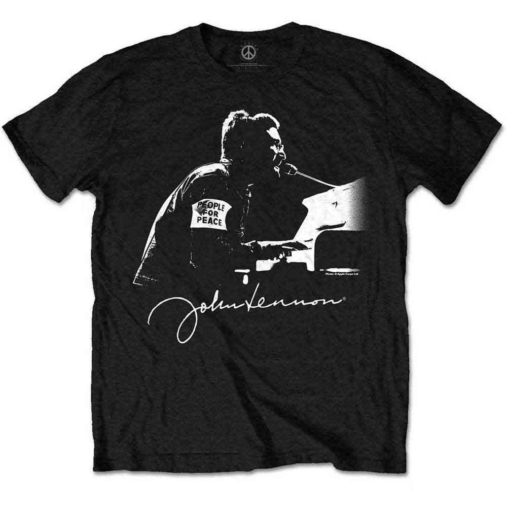 John Lennon Men's T-Shirt People for Peace Black (L)