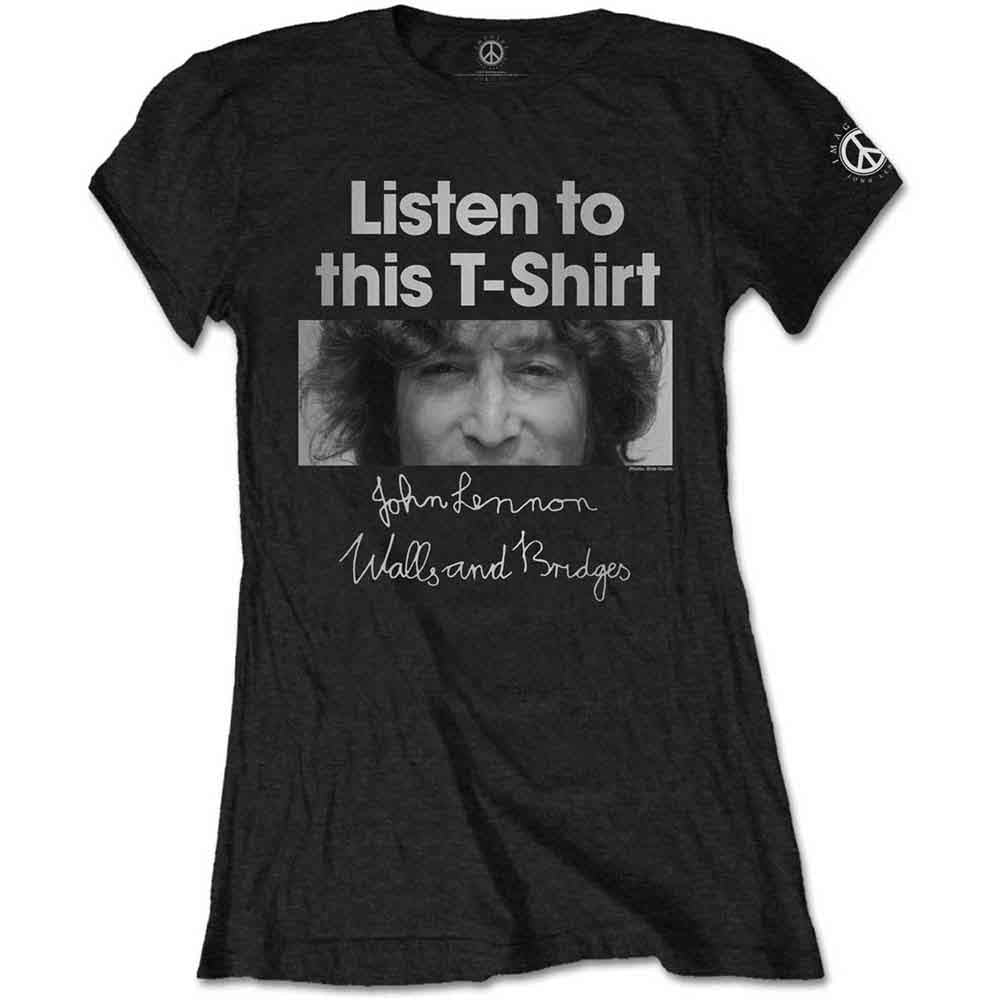 John Lennon Ladies T-Shirt Listen Lady Black (L)