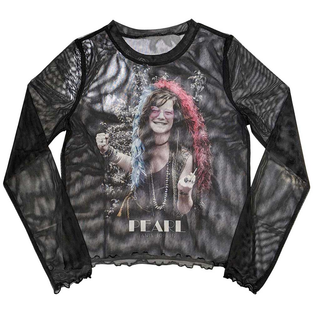 Janis Joplin Ladies Long Sleeve T-Shirt Pearl Garden (Mesh) Black (M)