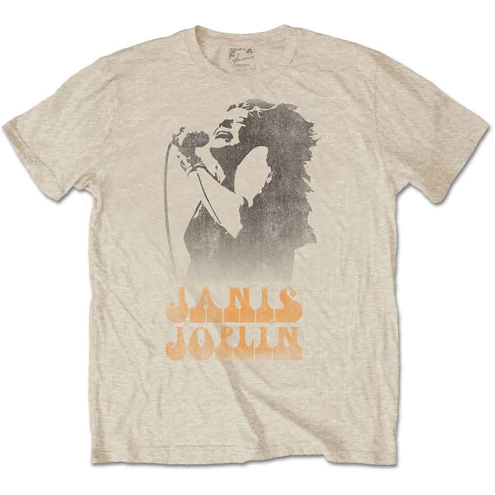 Janis Joplin Unisex T-Shirt Working The Mic Sand (XXL)