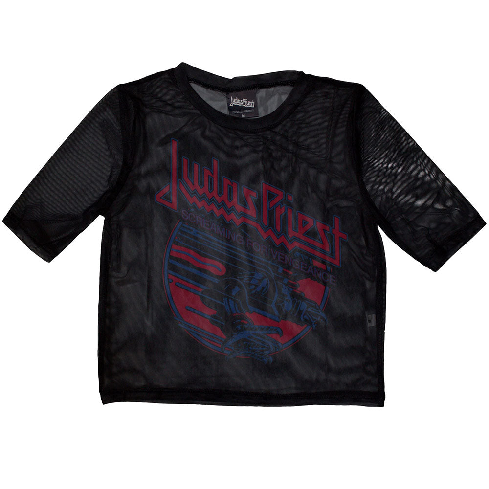 Judas Priest Ladies Crop Top Screaming For Vengeance (Mesh) Black (XS)