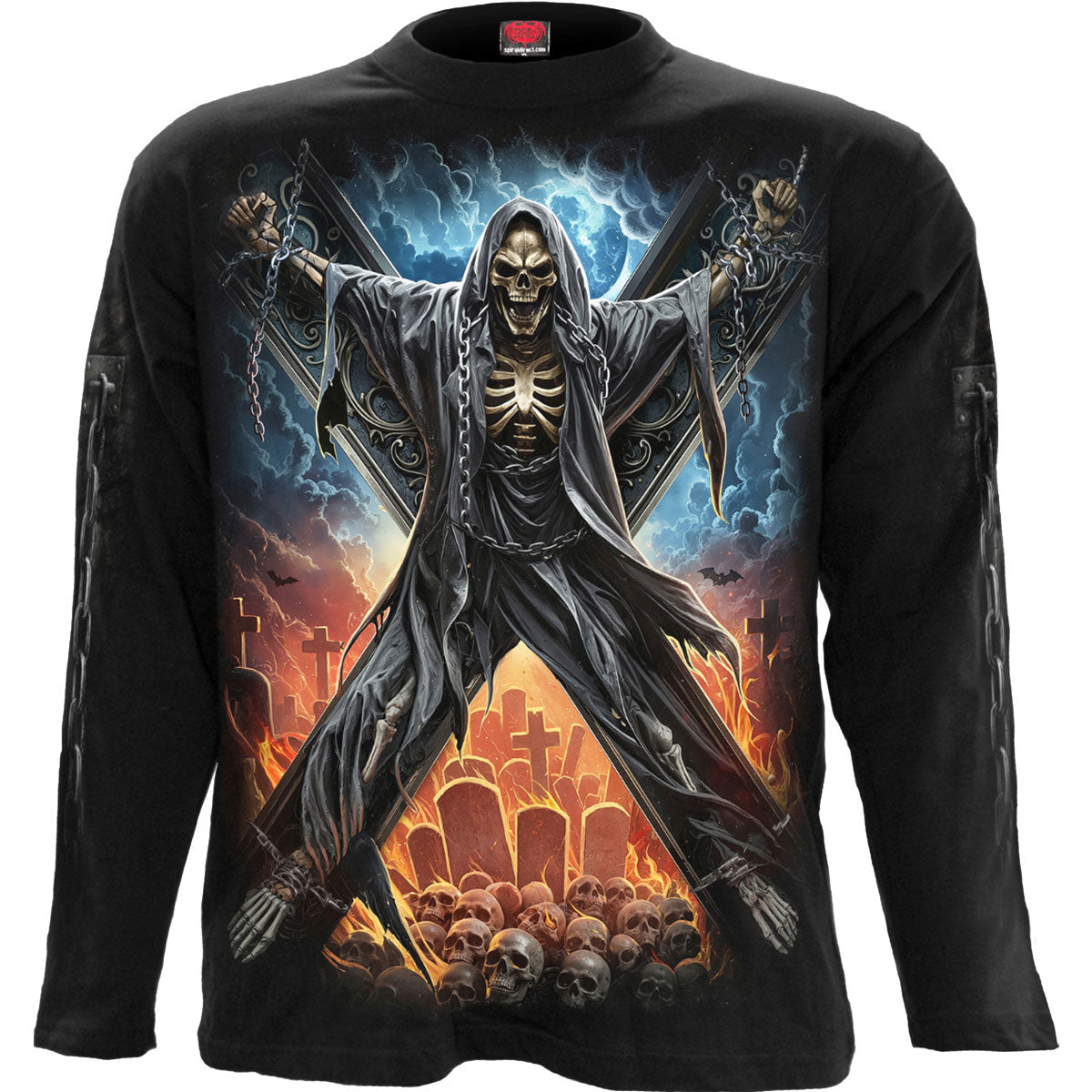 Spiral Unisex Long Sleeve T-Shirt Crossed Over (Back & Sleeve Print) Black (L)