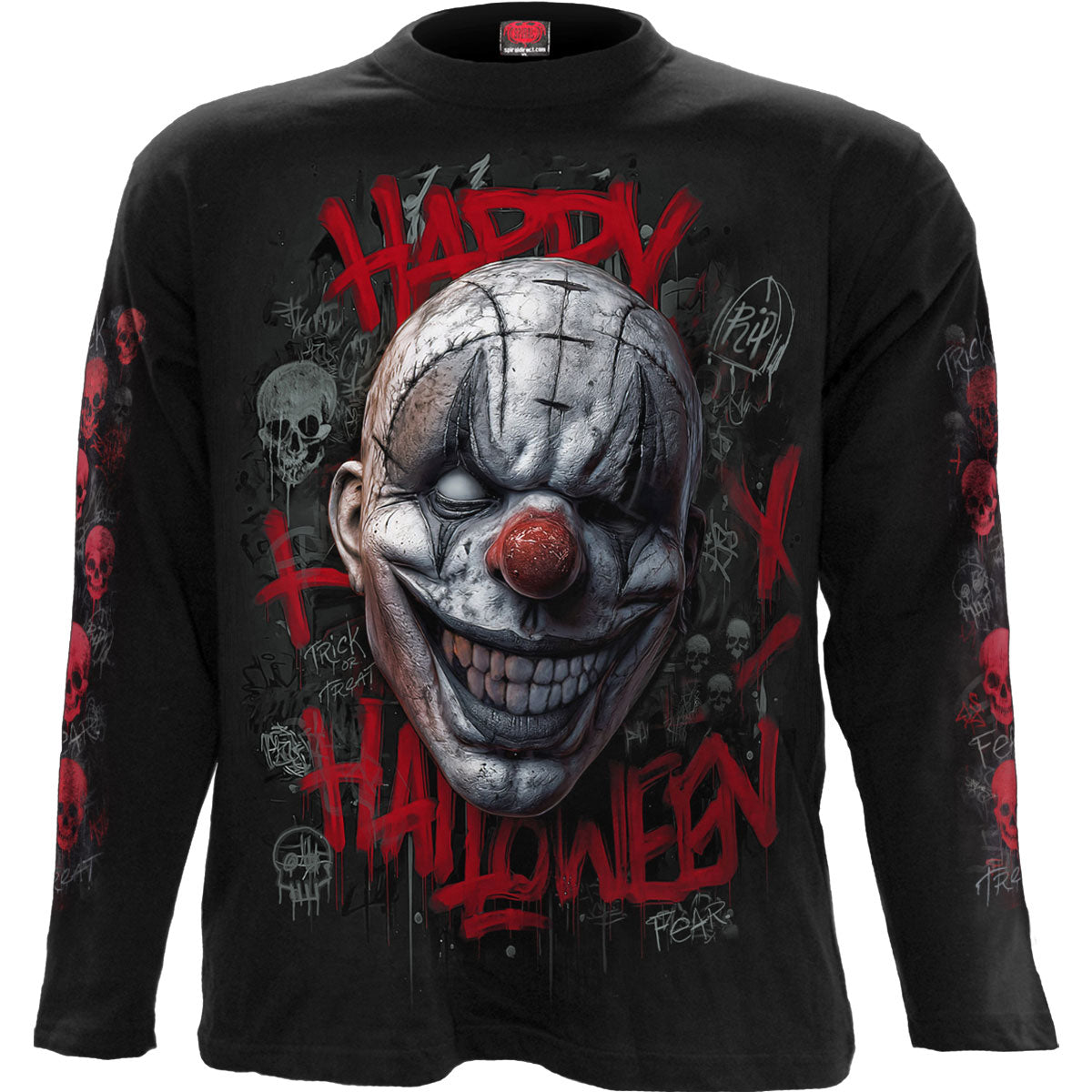 Spiral Unisex Long Sleeve T-Shirt Happy Horroween (Back & Sleeve Print) Black (XXL)