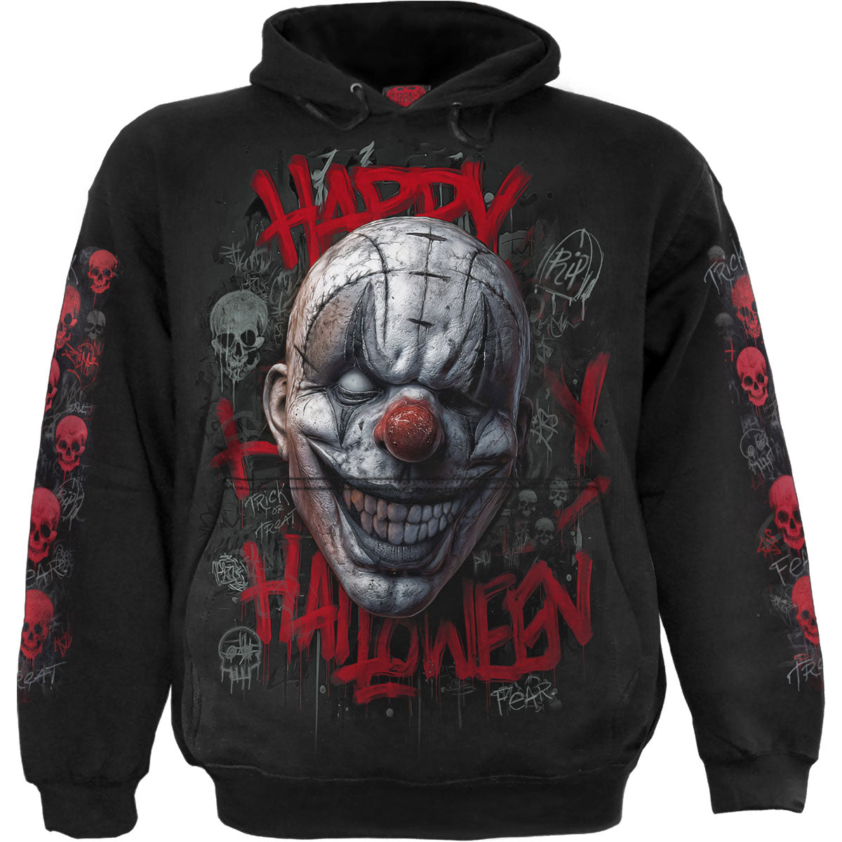 Spiral Unisex Pullover Hoodie Happy Horroween (Back & Sleeve Print) Black (XXL)