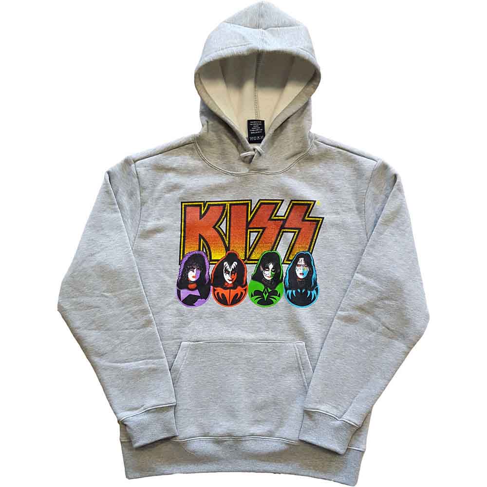 KISS Unisex Pullover Hoodie Logo, Faces & Icons Grey (XL)