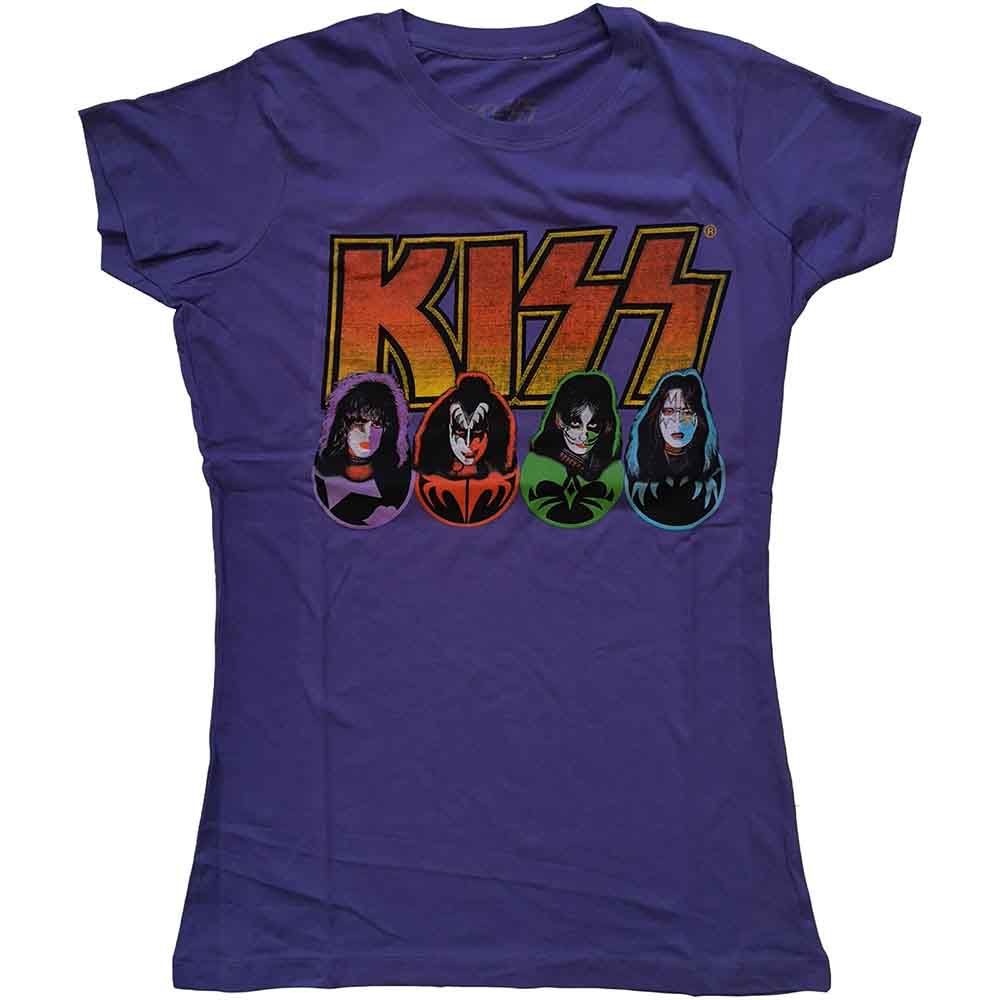 KISS Ladies T-Shirt Logo Faces & Icons Purple (XL)