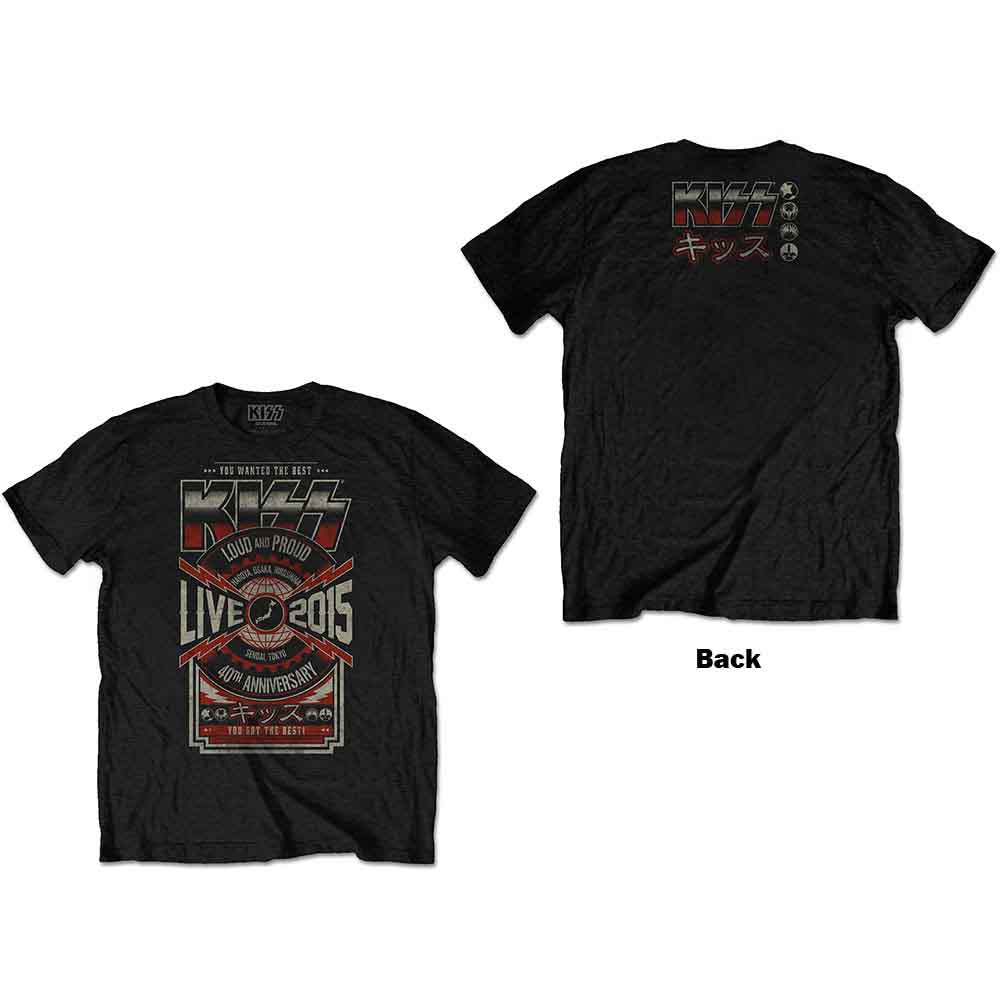 KISS Unisex T-Shirt Japan Live 2015 (Back Print) Black (M)