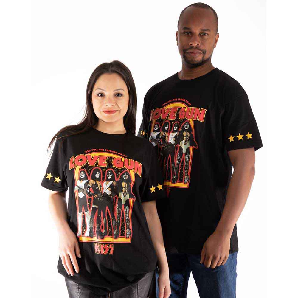 KISS Unisex T-Shirt Love Gun Stars (Sleeve Print) Black (M)