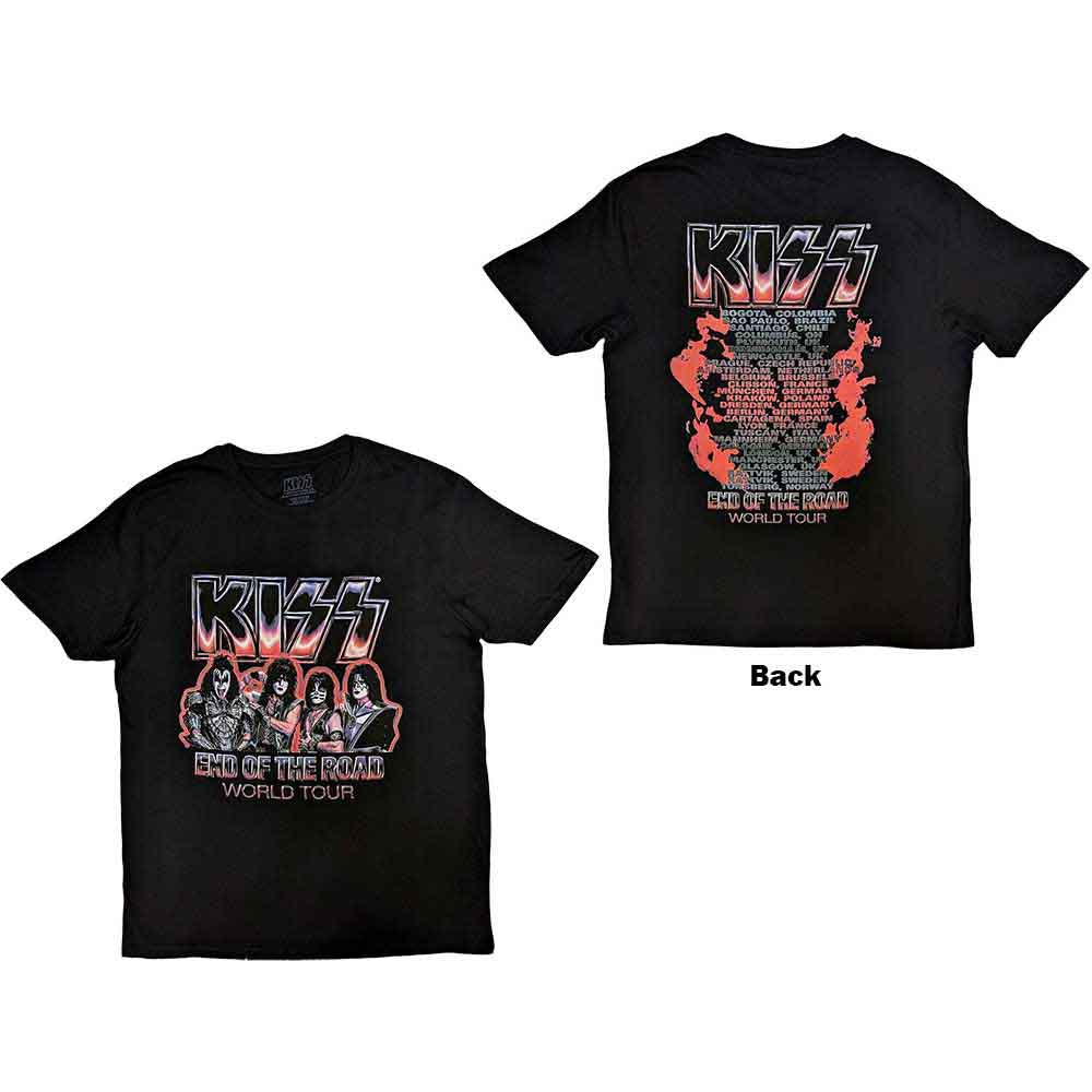 KISS Unisex T-Shirt End Of The Road Tour Red (Back Print) Black (XXL)
