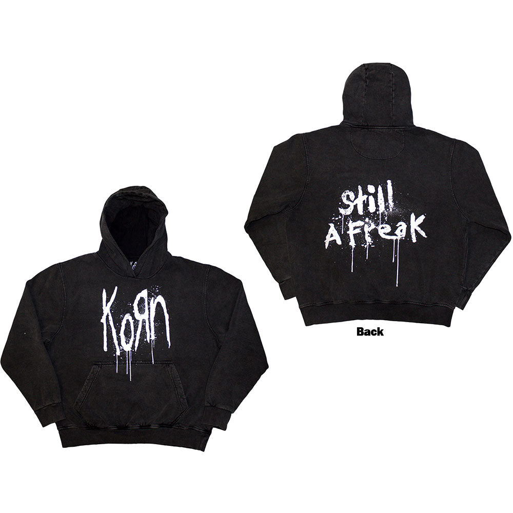 Korn Unisex Stone Wash Pullover Hoodie Still A Freak (Back Print) Wash Grey (S)