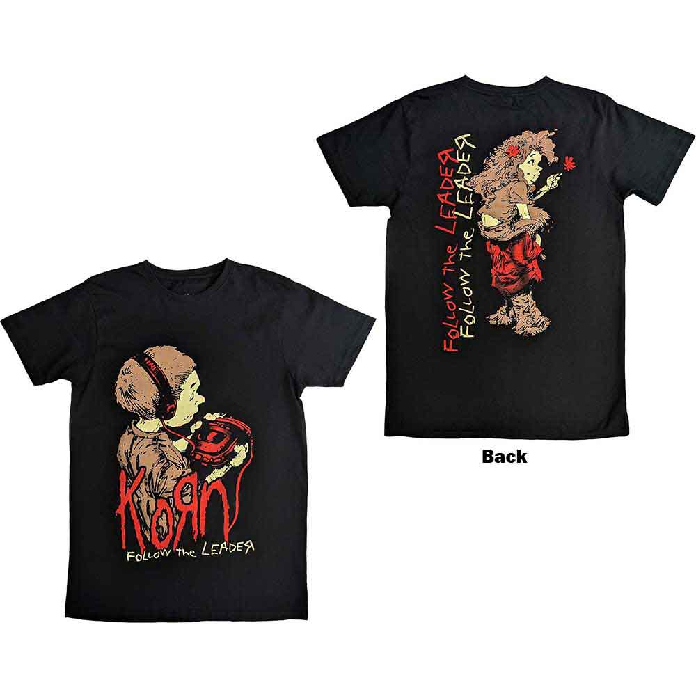Korn Unisex T-Shirt Follow The Leader (Back Print) Black (L)