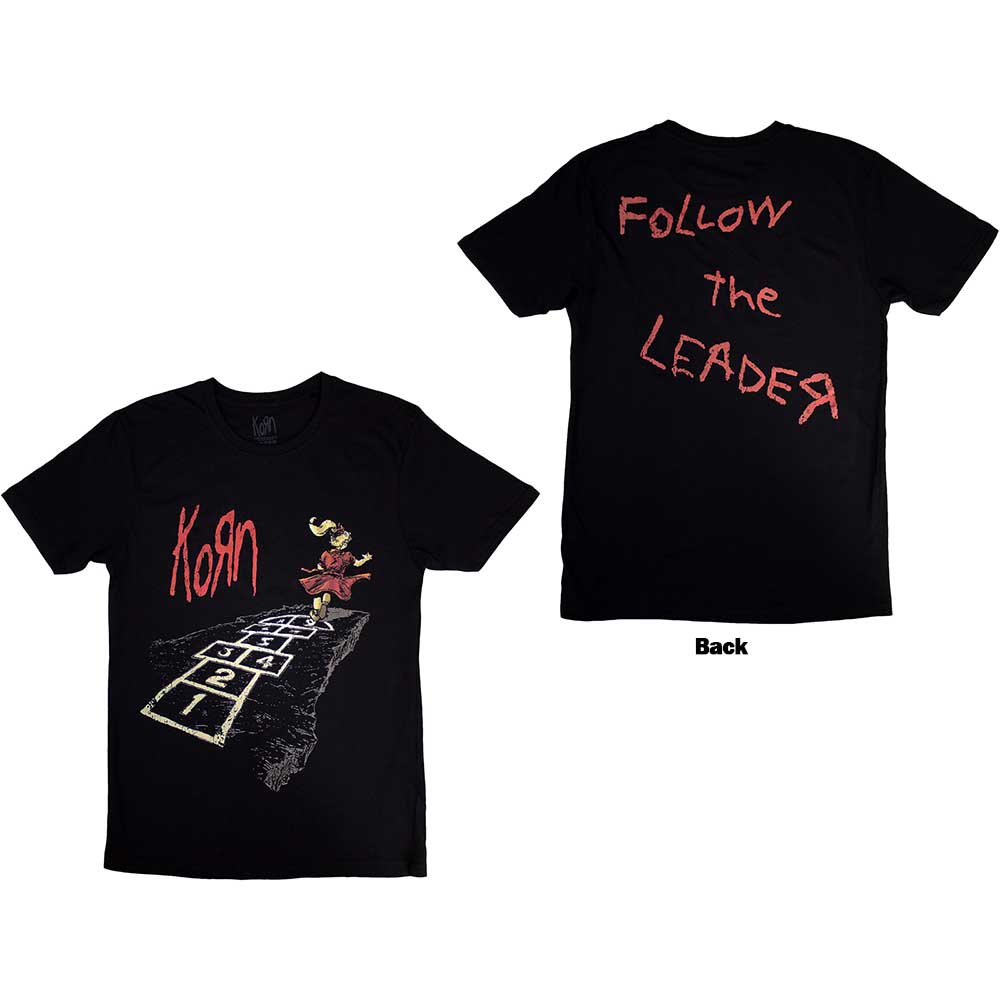 Korn Unisex T-Shirt Follow The Leader Hopscotch (Back Print) Black (XXL)