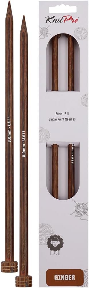KnitPro Knitting Pins Single-Ended Ginger 35cm x 8.00mm (Pair)