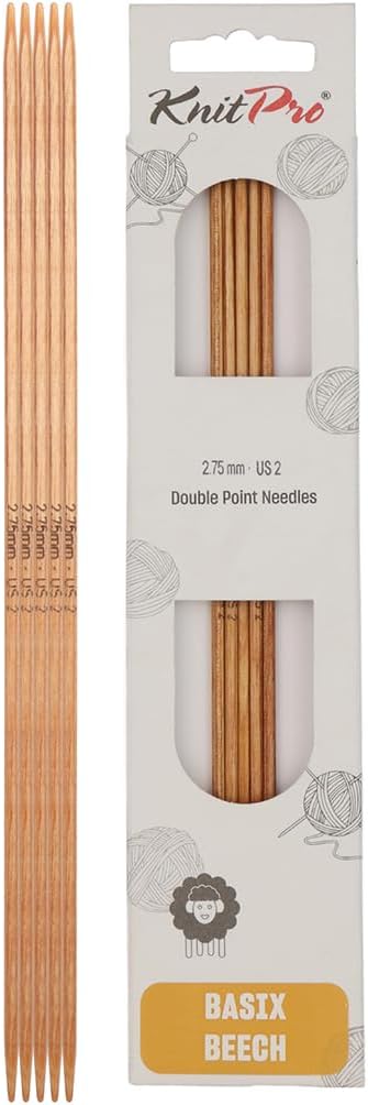 KnitPro Knitting Pins Double-Ended Basix Beech 20cm x 2.75mm (5pc)