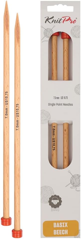 KnitPro Knitting Pins Single-Ended Basix Beech 35cm x 7.00mm (Pair)