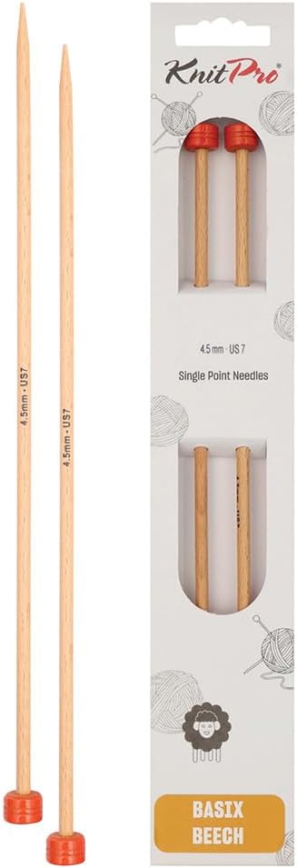 KnitPro Knitting Pins Single-Ended Basix Beech 35cm x 4.50mm (Pair)