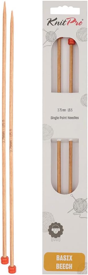 KnitPro Knitting Pins Single-Ended Basix Beech 40cm x 3.75mm (Pair)
