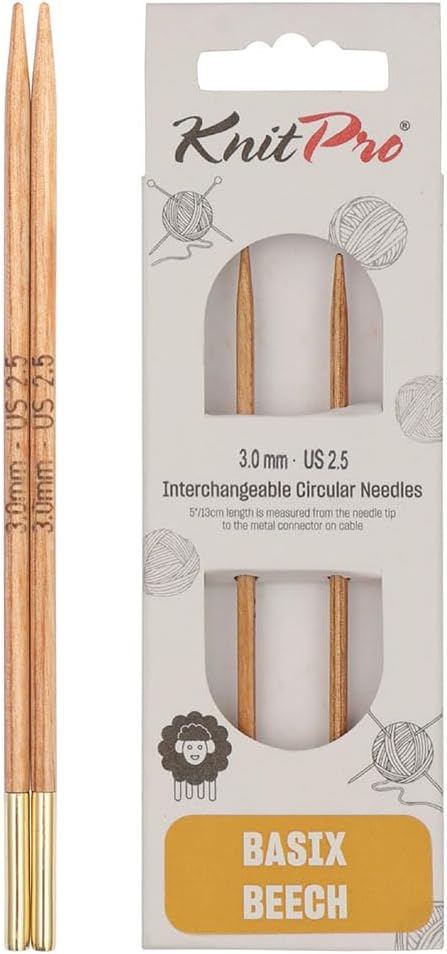 KnitPro Knitting Pins Circular Interchangeable Basix Beech 13cm x 3.00mm (Pair)