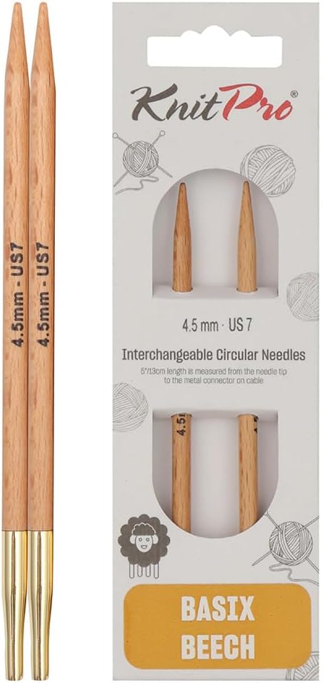 KnitPro Knitting Pins Circular Interchangeable Basix Beech 10cm x 4.50mm (Pair)