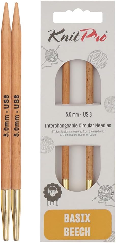 KnitPro Knitting Pins Circular Interchangeable Basix Beech 10cm x 5.00mm (Pair)