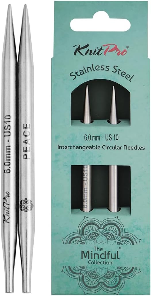 KnitPro Knitting Pins Circular Interchangeable Tips Lace 10cm x 6.00mm Mindful Collection (Pair)