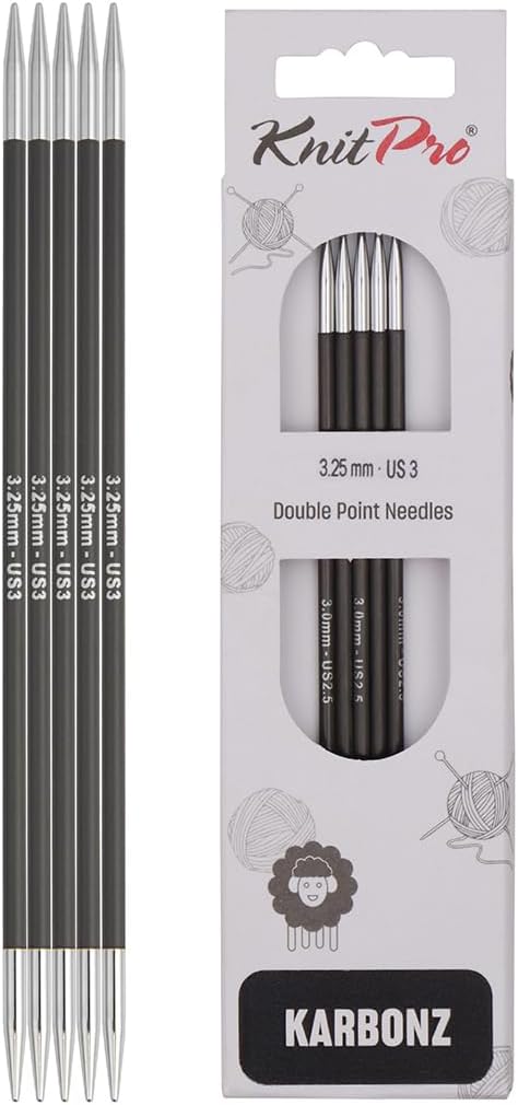 KnitPro Knitting Pins Double-Ended Karbonz 15cm x 3.25mm (5pc)