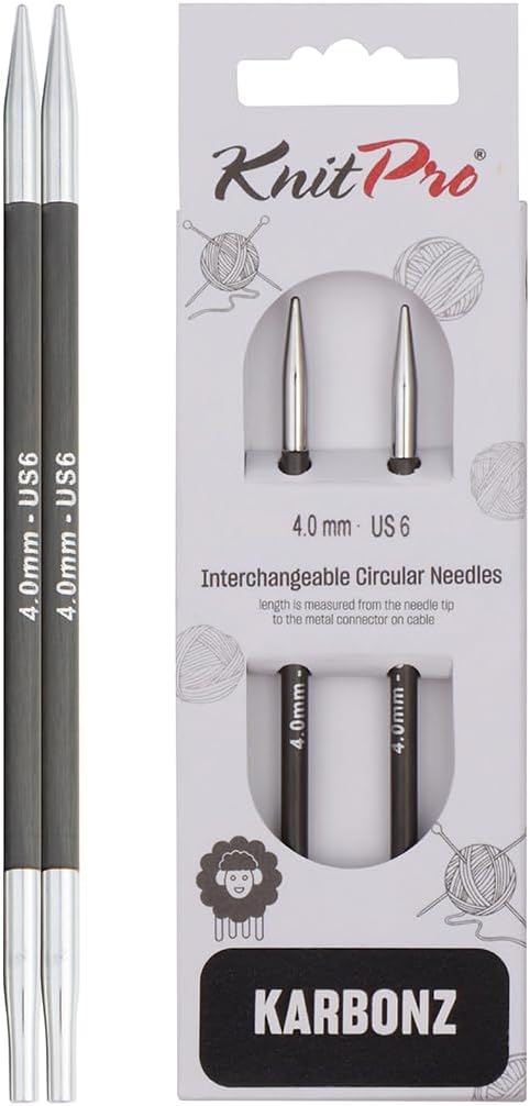 KnitPro Knitting Pins Circular Interchangeable Karbonz 10cm x 4.00mm (Pair)