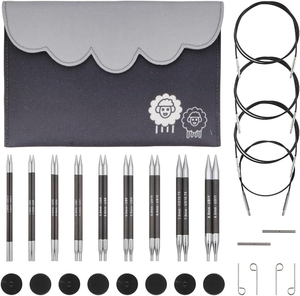 KnitPro Knitting Pins Karbonz Circular Interchangeable 13cm Deluxe Set