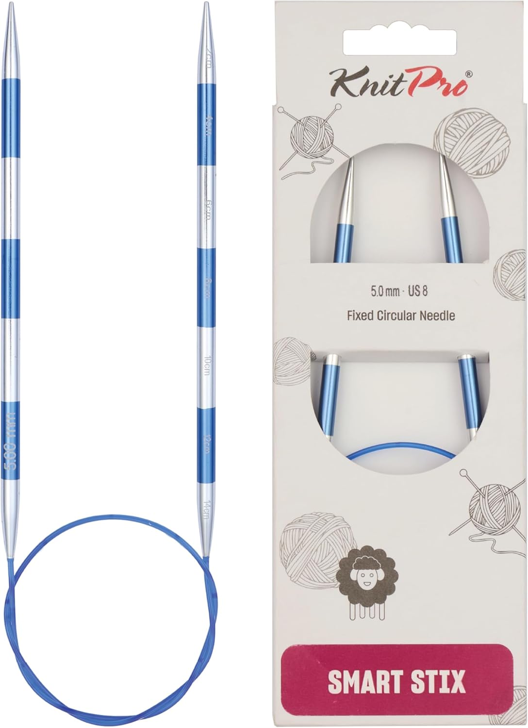 KnitPro Knitting Pins Circular Fixed Smart Stix Blue 60cm x 5.00mm