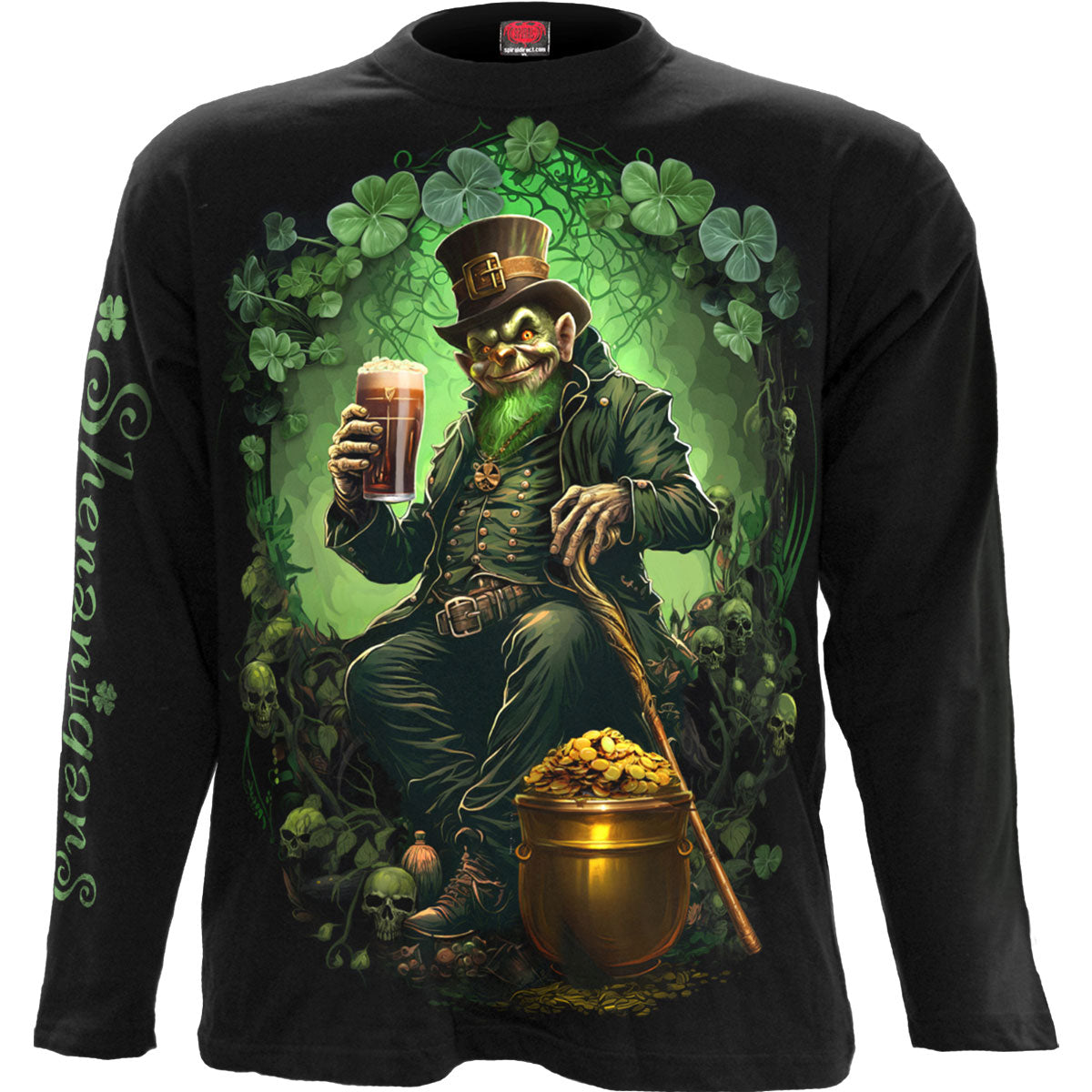 Spiral Unisex Long Sleeve T-Shirt Shenanigans (Back & Sleeve Print) Black (XL)