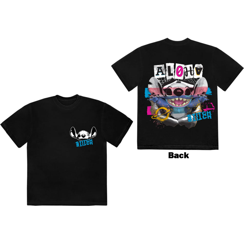 Disney Unisex T-Shirt Lilo & Stitch Aloha Collage (Back Print) Black (XXL)