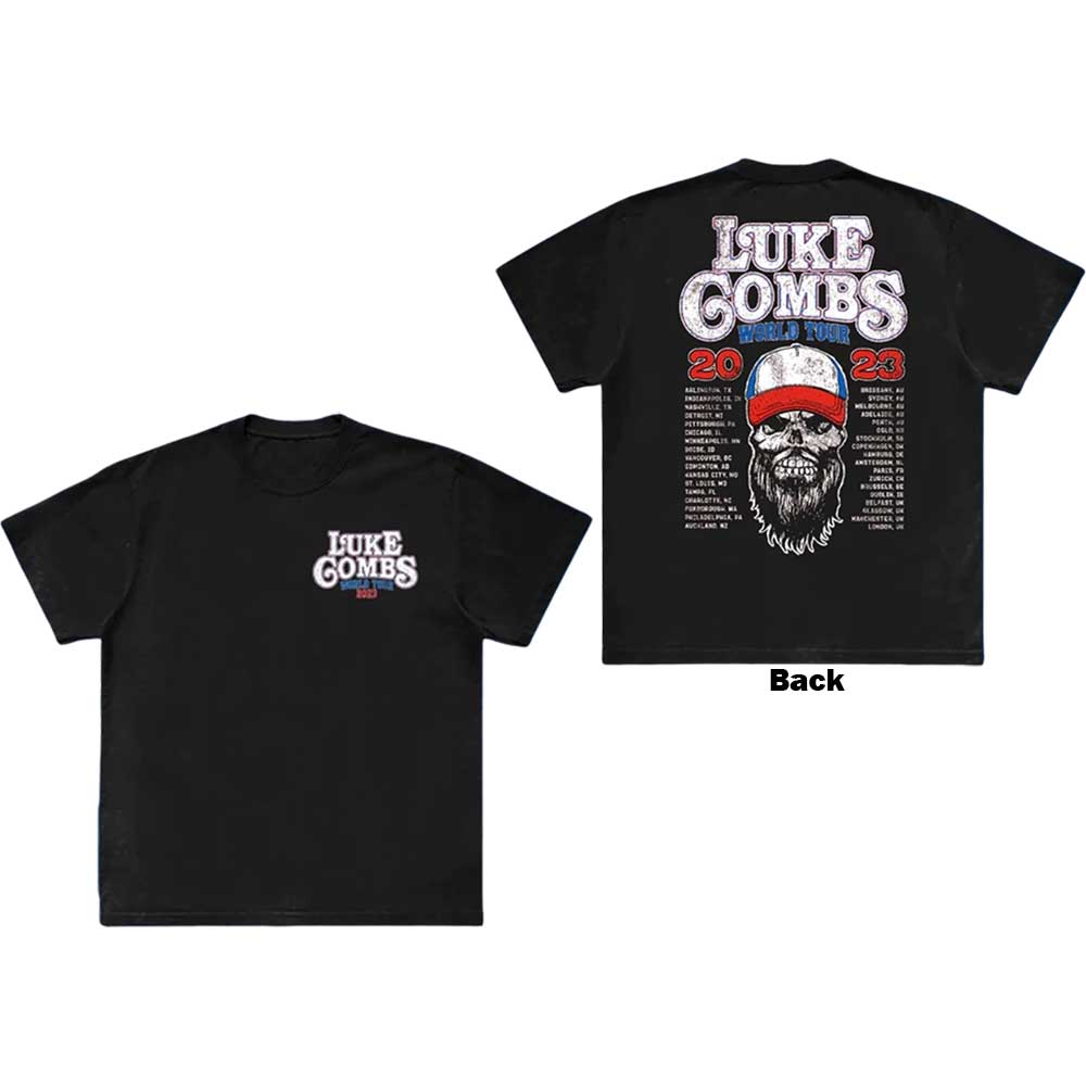 Luke Combs Unisex T-Shirt Tour '23 Skull (Back Print & Ex-Tour) Black (M)