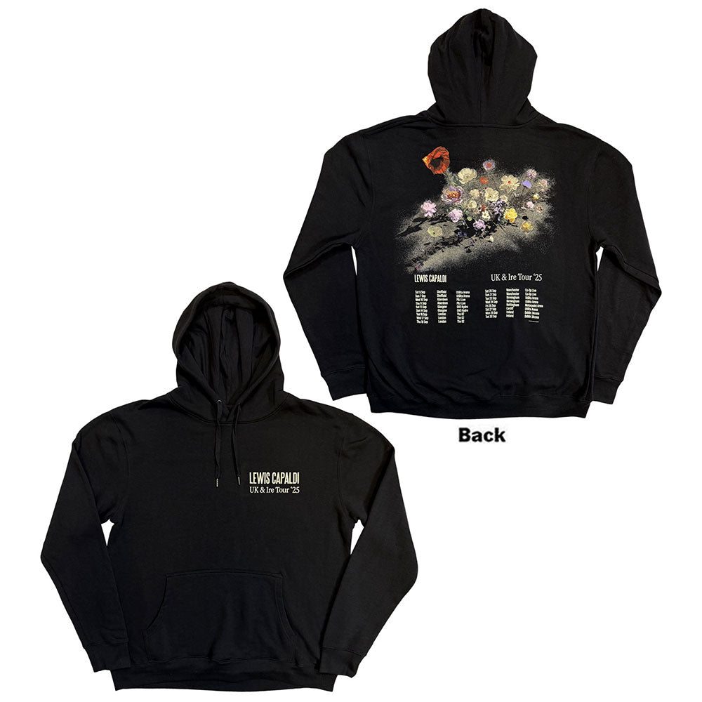 Lewis Capaldi Unisex Pullover Hoodie Flowers UK Tour '25 (Back Print) Black (L)