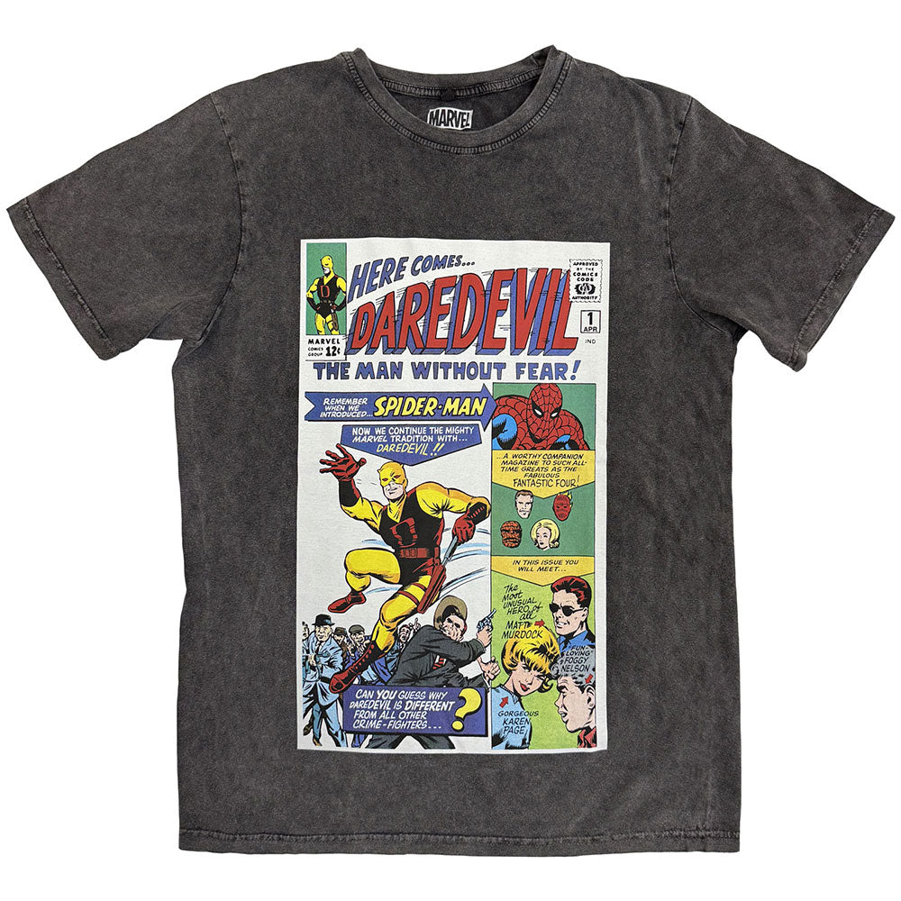 Marvel Comics Unisex Stone Wash T-Shirt Here Comes Daredevil Comic Grey (M)