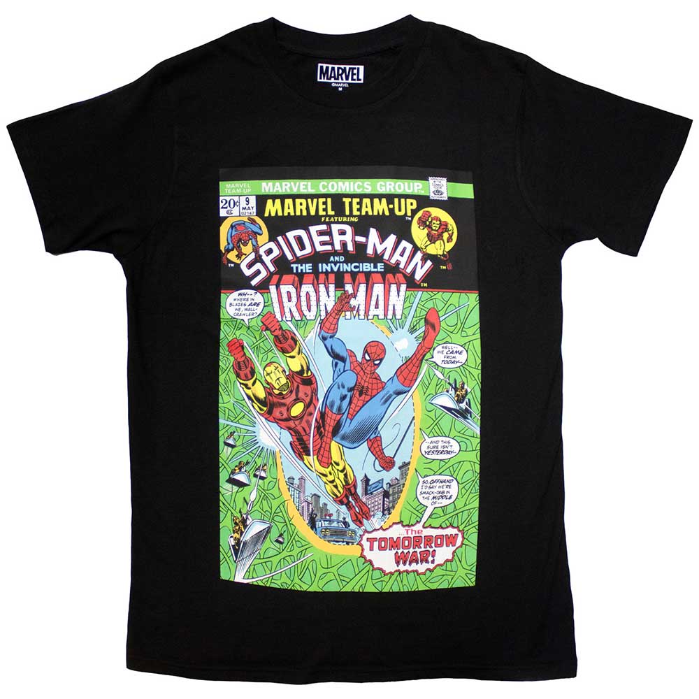 Marvel Comics Unisex T-Shirt Spiderman & Iron Man Comic Cover Black (XXL)