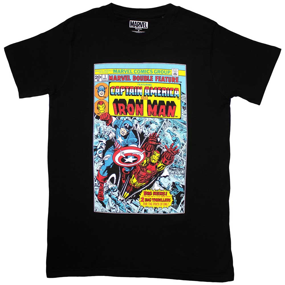 Marvel Comics Unisex T-Shirt: Capt. America & Iron Man Comic Cover Black (XXL)