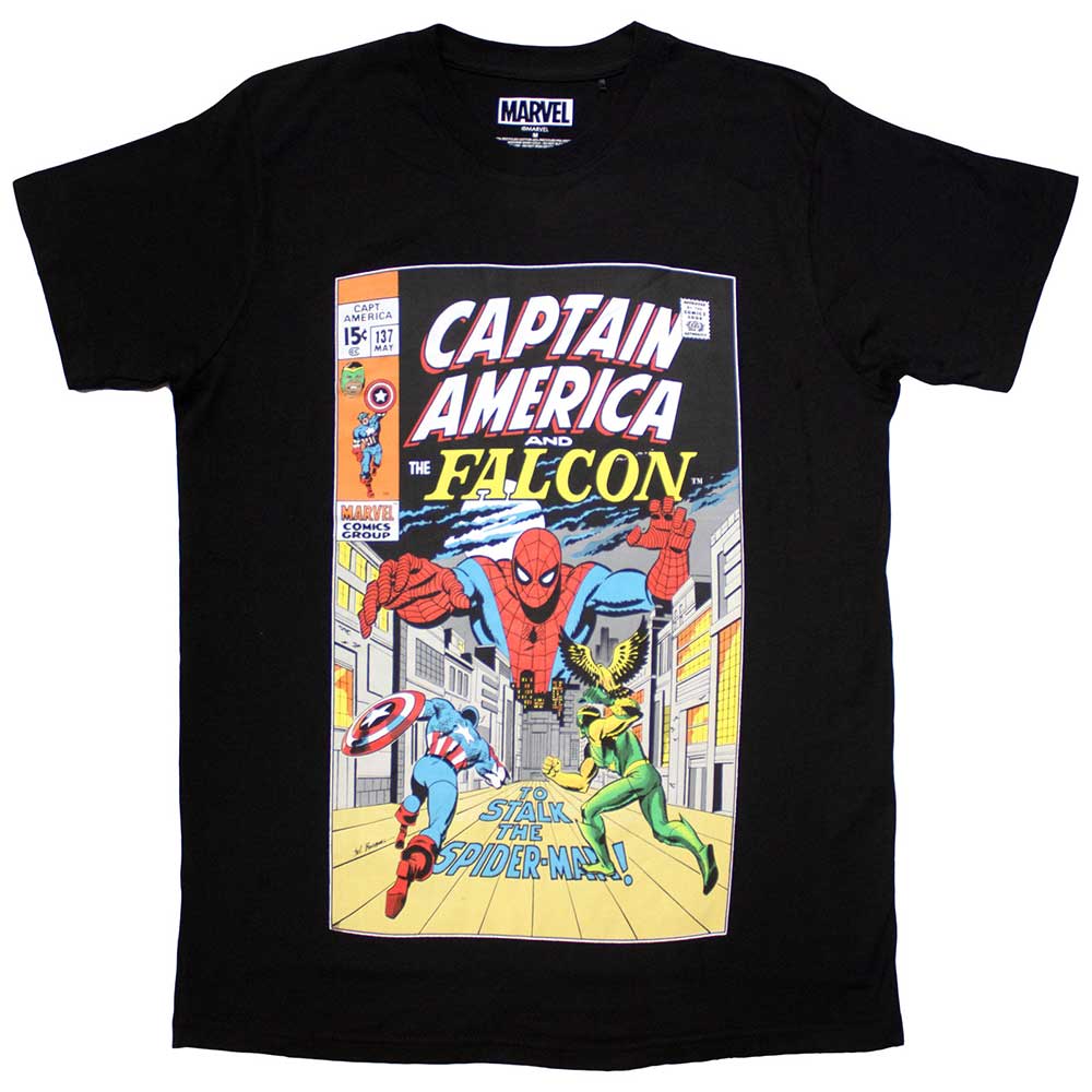 Marvel Comics Unisex T-Shirt Capt. America & Falcon Comic Cover Black (S)