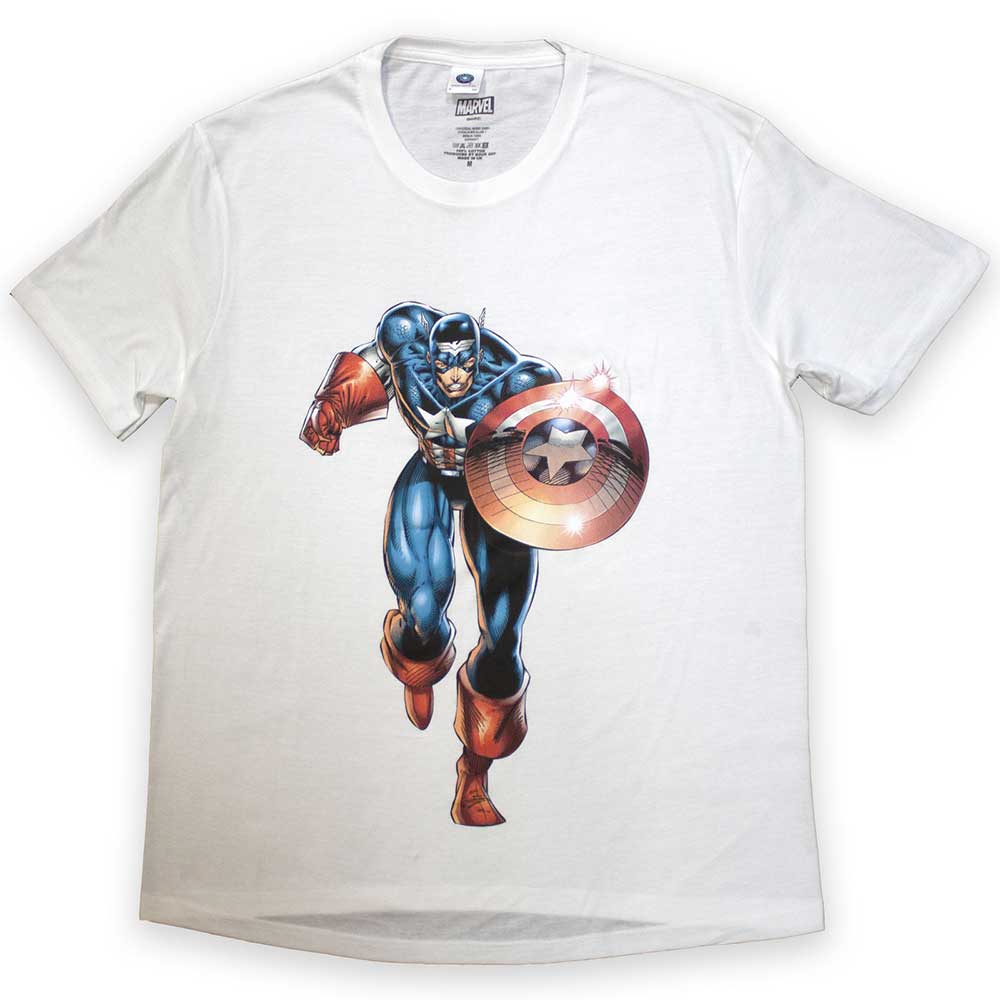 Marvel Comics Unisex T-Shirt Captain America Running White (XXL)