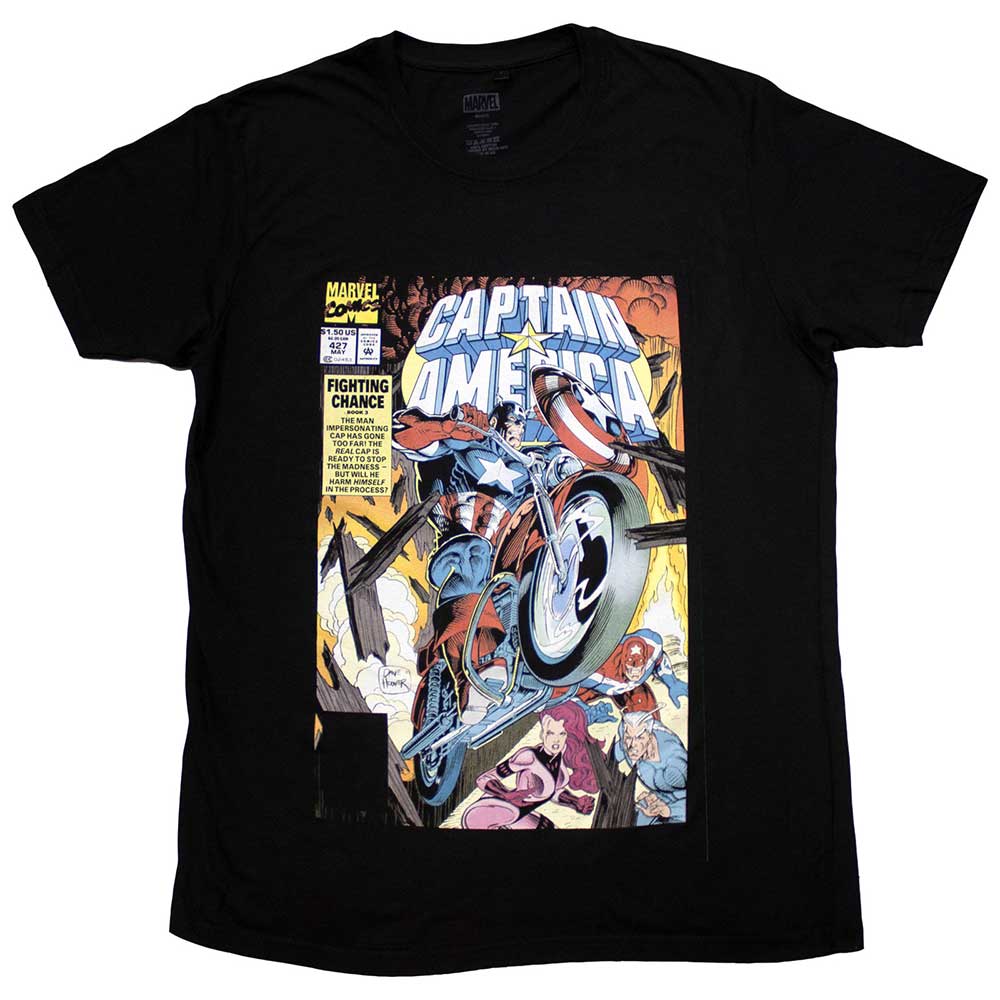 Marvel Comics Unisex T-Shirt Captain America Wheel Comic Cover Black (XXL)