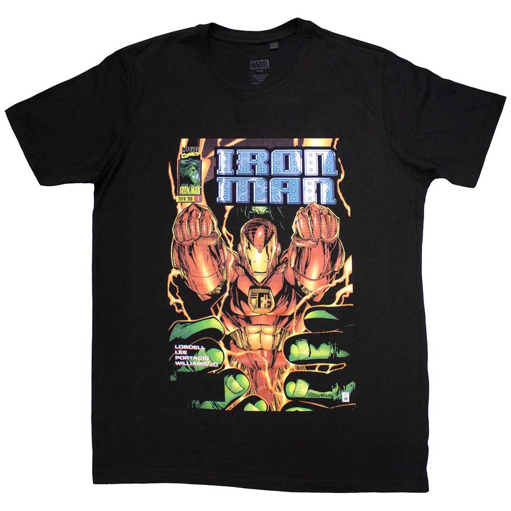 Marvel Comics Unisex T-Shirt Iron Man Fist Comic Cover Black (S)