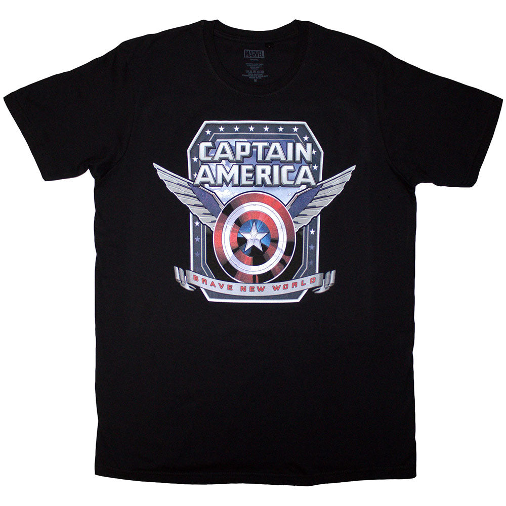 Marvel Comics Unisex T-Shirt Captain America Brave New World Shield Black (S)