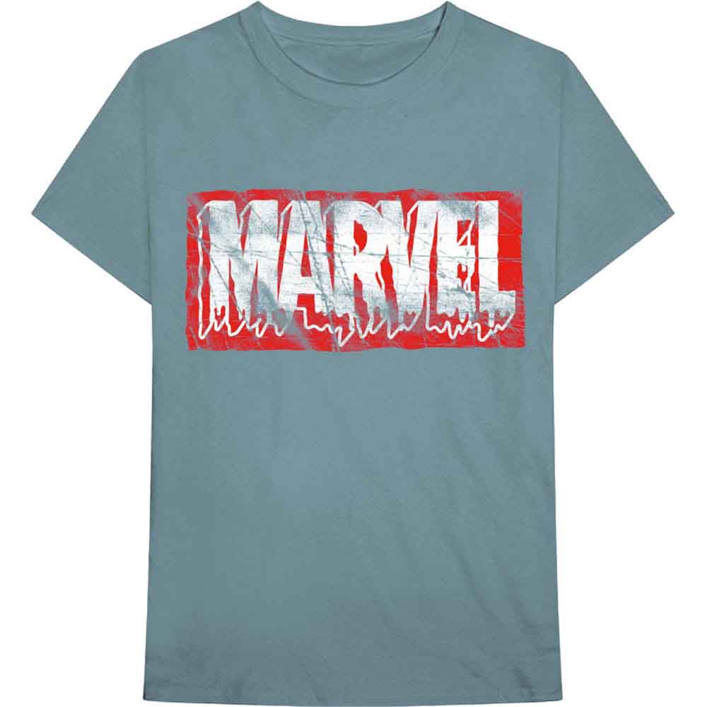 Marvel Comics Unisex T-Shirt Distressed Dripping Logo Light Blue (XXL)