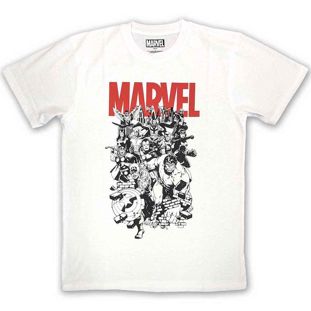 Marvel Comics Unisex T-Shirt Black & White Characters White (S)