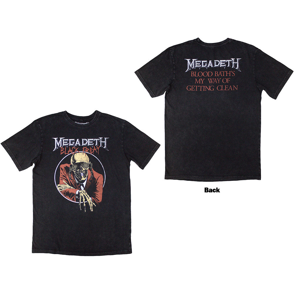 Megadeth Unisex Stone Wash T-Shirt Black Friday (Back Print) Grey (L)